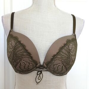 Victoria's Secret Bra Very Sexy Push-Up Pigeonnant Olive Green Lace Bra 36D